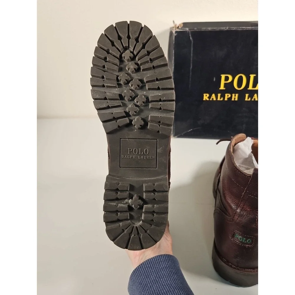 Polo Ralph Lauren Redmond Boots Men's Size 8.5 D Mahogany Leather Lace Up Buckle